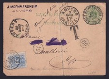 Belgium 1896 Postage Due stamp on taxed mail ANVERS city to city...........KU077
