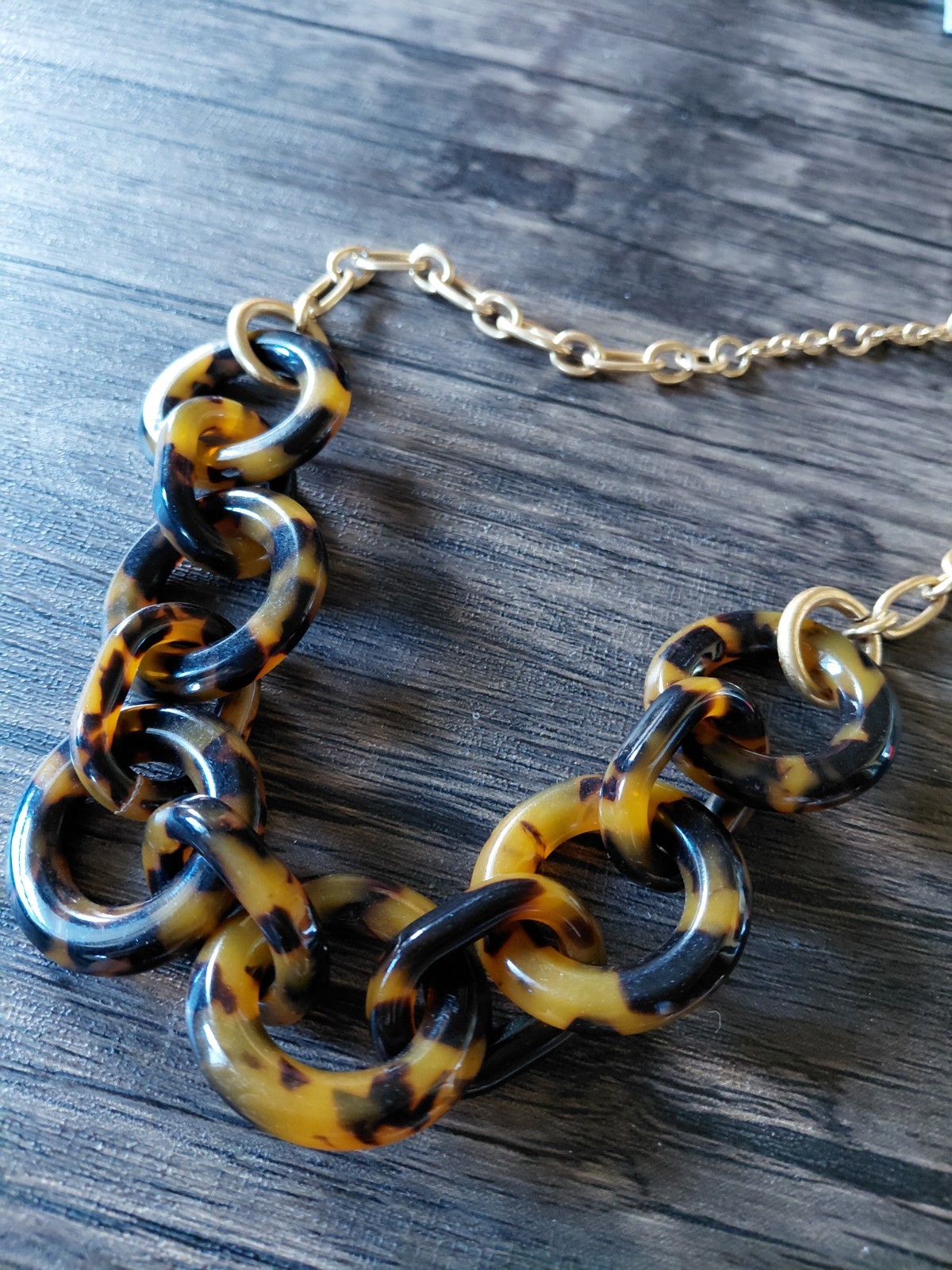 JCrew Tortoise Link  Statement Goldtone Necklace - image 4