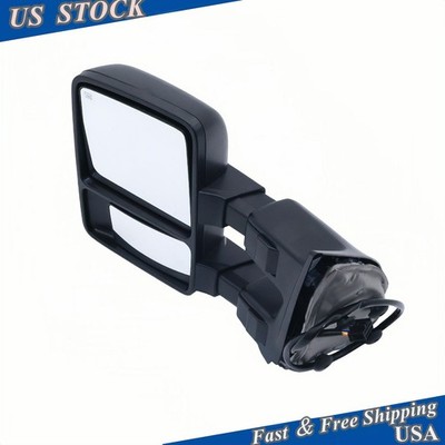 Black Driver Side Power Adjust Tow Mirror w/Manual Folding Heated For Ford F250