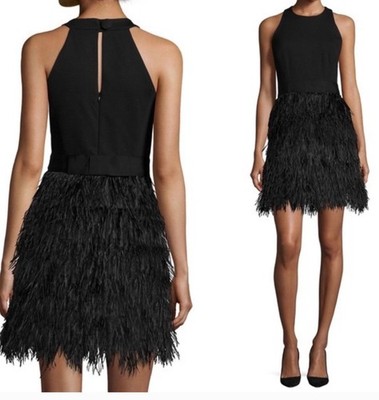 Milly New York Sleeveless Knee Length Feather Trim Dress Zip Closure Size 6