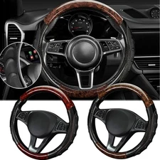 For Chevrolet Leather Steering Wheel Cover Antislip Wood Grain Car Accessories
