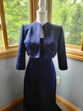 Alex Evenings 2-Piece Evening Jacket Long Dress Set Sz 8P Deep Blue