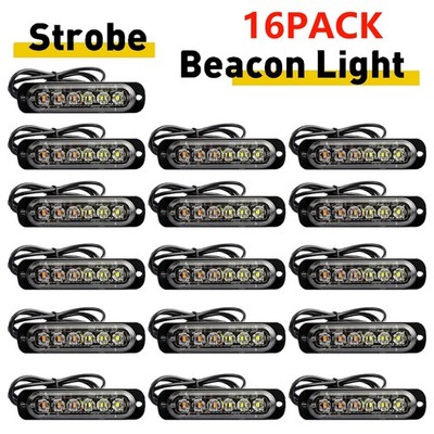 16X 6 LED Strobe Light Bar Car Truck Flashing Warning Hazard Beacon Amber White