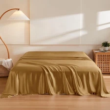 THXSILK Metallic Gold Twin FLAT Sheet 100% Mulberry Silk Ultra Soft Cooling Luxe