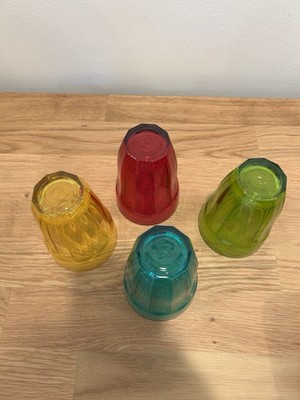 VTG  4  Rainbow Colored Juice  Glasses by Pasabahce Paneled, Tumbler Set Of 4