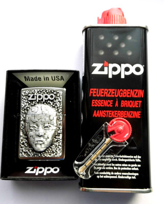 ZIPPO SET Digital Face Emblem Zippo & Zippo Benzin & Feuersteine 6er Spender Neu