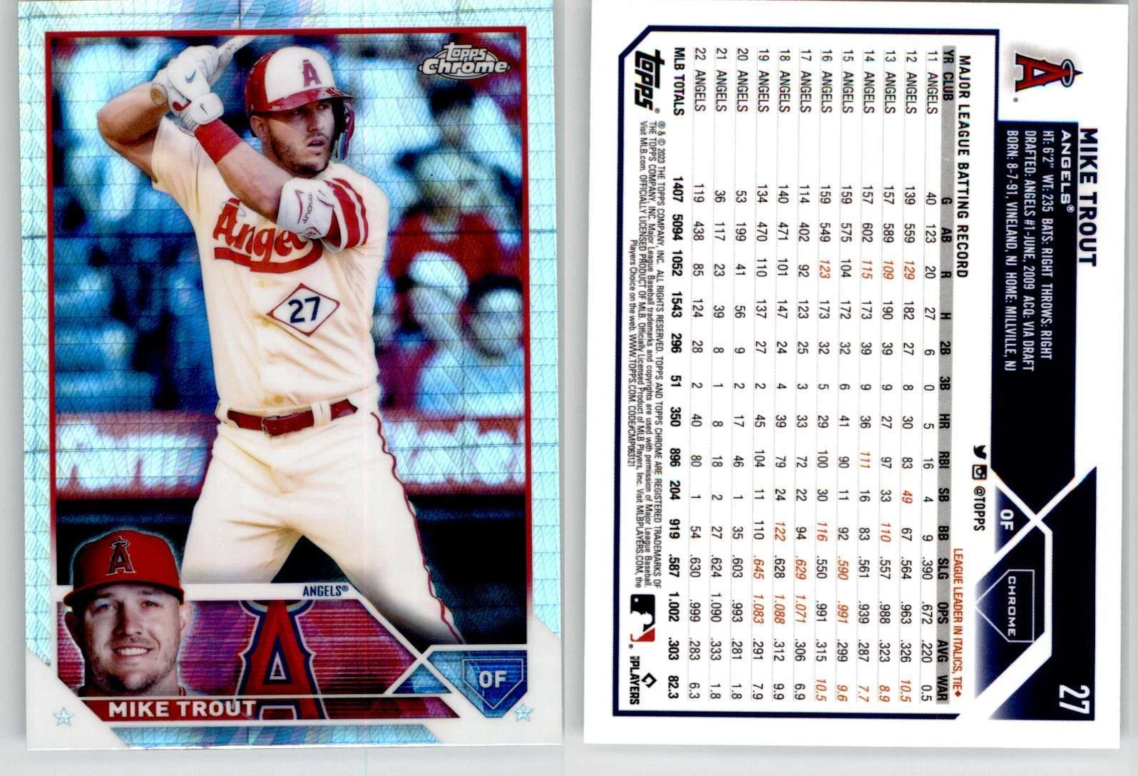 Mike Trout 2023 Topps Chrome Prism Refractor #27 Angels