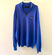 Polo Ralph Lauren Blue Cotton Knit 1/4 Zip Mock Neck Sweater L Logo