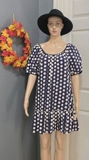 MADEWELL Women Ruffle Hem Mini  Dress Shirred Blue White Textural Polka Dots XXS