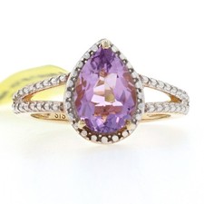 Sterling Silver Amethyst Solitaire Ring - 925 Gold Plated Pear Cut 1.80ct Size 7