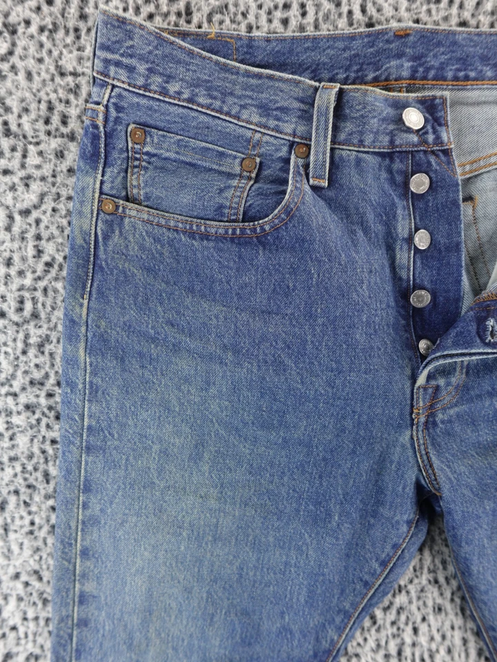 Men's Levi 501 Slim 30x30 Selvedge White Oak Cone Denim Blue Jeans - Image 2 of 4