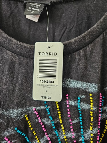 Torrid Black Mineral Wash Embellished Beaded Fringe Tank Top Size 5 UK 28/30 NWT - Picture 3 of 8