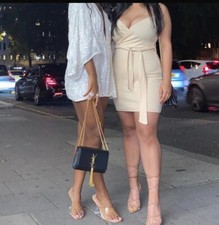 Ladies Wrap Dress Beige Tan size 12 spaghetti sleeve dress 