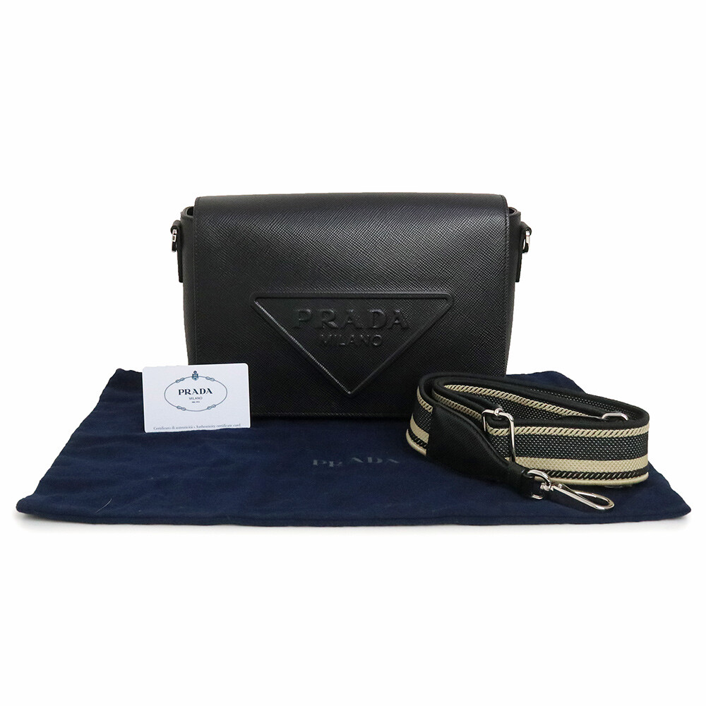 PRADA Triangle Shoulder Bag SAFFIANO CUIR leather, Nero