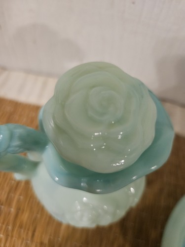 Vintage Avon Victoriana Rose Pitcher & Bowl Faux Jadeite Green Glass Vanity Set - Picture 6 of 9