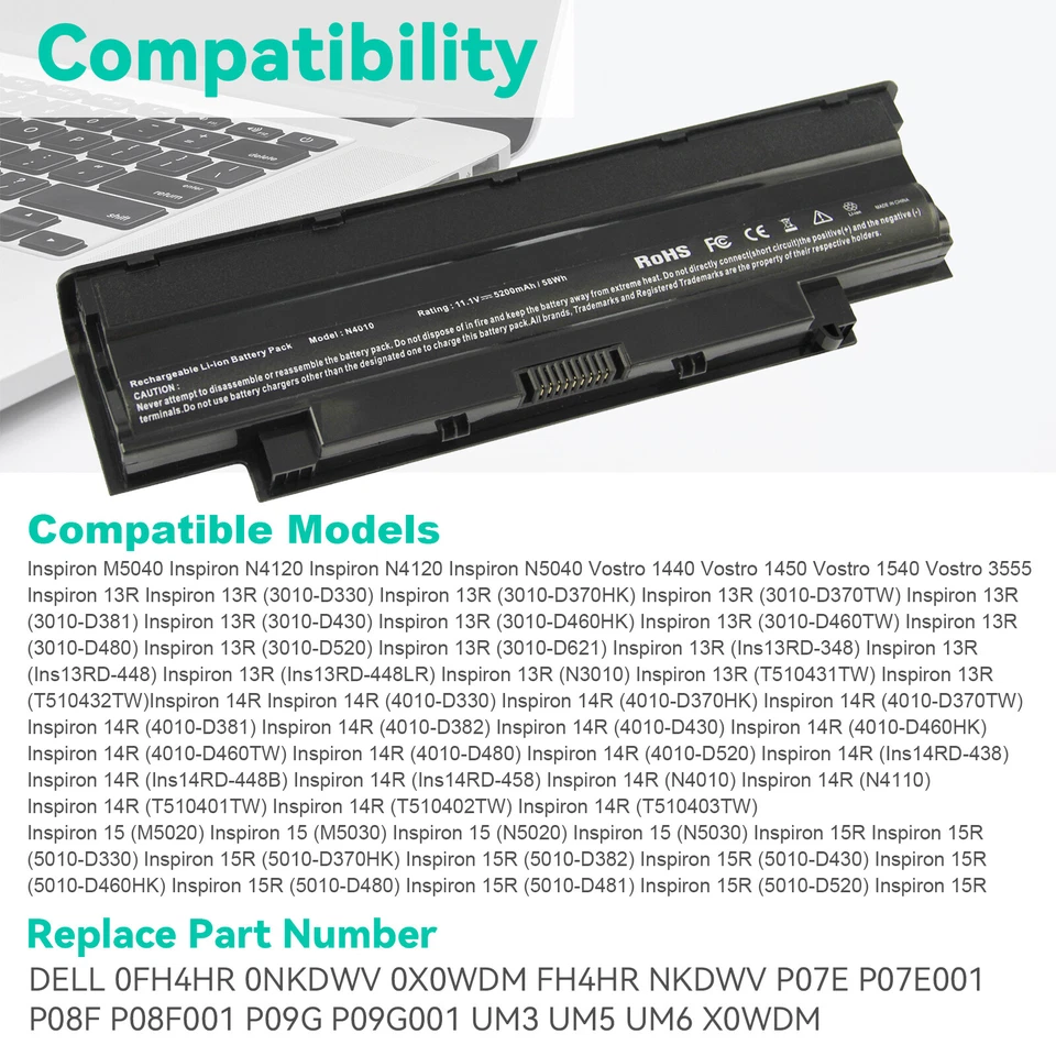 6/9 Cell Battery For Dell Inspiron N5030 N5040 N5050 J1KND N4010 N5010 N5110 - Image 4 of 4