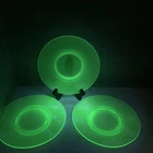 (3) Vintage Depression Uranium Glass Lunch Plate Spiral Green 8" Swirl Twisted