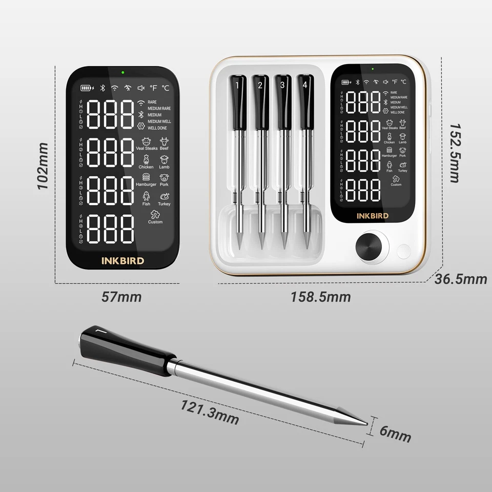 INKBIRD WiFi Bluetooth BBQ Thermometer INT-14-BW Waterproof Meat Grill Oven CF - Image 3 of 4