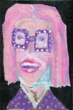 Woman Portrait Painting 4x6 Naive Original Affordable Purple Pink Expressive Art