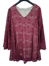 Umgee Dress Large Burgundy Red Mini Crochet Bell Sleeve Mine BOHO Western Hippie