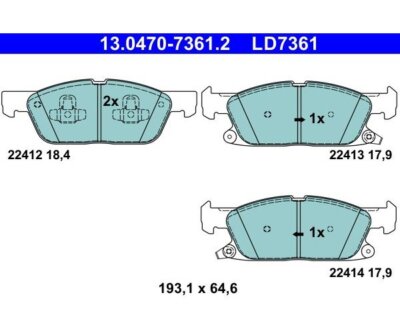 Brake pad set, disc brake ATE ceramic ATE 13.0470-7361.2