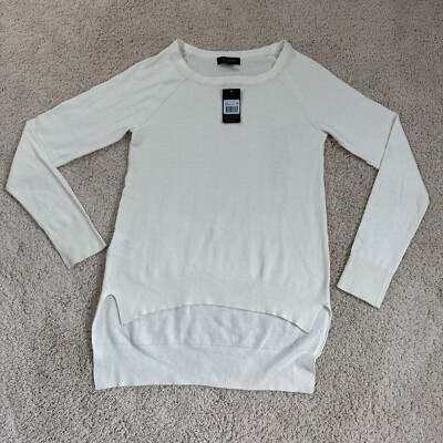 The Limited White Ivory Thin Sweater Blouse M long sleeve knit stretch High Low