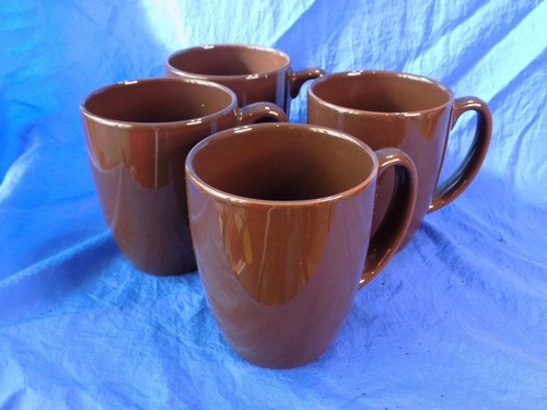 Corelle ROLA Pattern Chocolate Brown Stoneware Coffee Mugs x4 Corning Ware