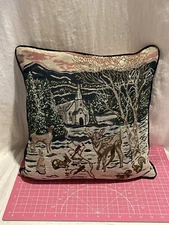 Vintage Winter Pillow - Deer 15" X 15"