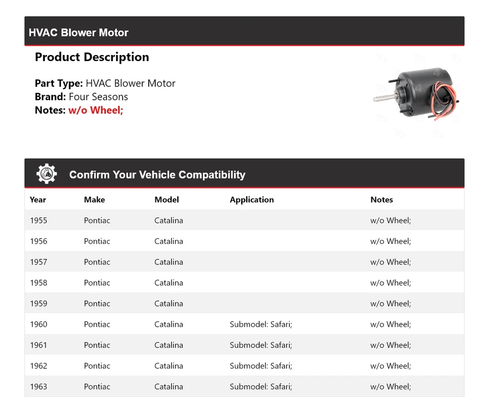 Motor soplador de climatización Pontiac Catalina 1955-1963 4 estaciones 1956 1957 1958 1959 Foto 2 de 4