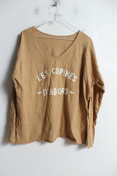 Womens French Slogan Slouch Tshirt - Yellow - Large (k57)