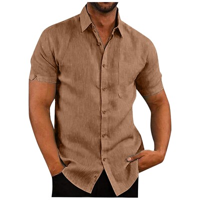 QUNPIU Men's Summer Short Sleeve Button Down Shirt – Slim Fit, Lightweight & Wrinkle Free – Casual Beach & Dress Shirt - View #8