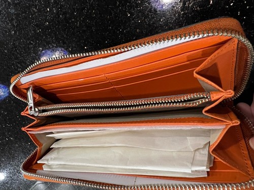 TUMI Orange Sinclair Zip Around Long Compartment Wallet Cross Grain 8 X 4” - Picture 7 of 16