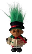 Vintage Christmas Caroler Boy Troll Fully Dressed 5" Green Hair Toy