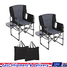 2 Pack Folding Directors Chair Portable Camping Chair w/Side Table & Bag, Black