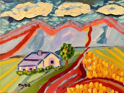 DUBE Original Painting Rural Landscape House Farmland 9'' x 12'' OOAK