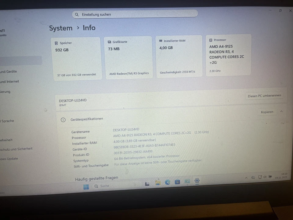 Lenovo V145-15AST /AMD A4-9125 /952 GB Festplatte/4Gb Ram/15.6" Win 11 Pro - Bild 2 von 4