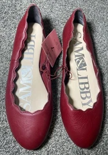 Sam & Libby Shoes Womens 7 Capri Slip On Scallop Ballet Flats Red Leather And