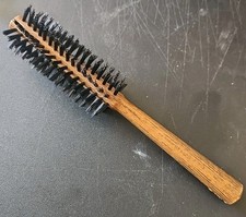 Vintage Goody Round Hair Bristle Brush Wood Grain Made In USA Round Handle EUC
