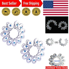 1Pair Surgical Steel Blue Faux Crysta Tribal Floral Clip on Non-Pierce Fake N...