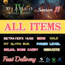 Diablo 4 Season 11✅Level Boost/Pit Run/Obductite/Boss Mats Carry/Gold/Gems S11