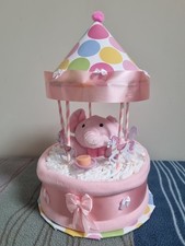Nappy Cake Merry Go Round Design. Pink. Handmade. All Items New