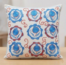 New Silk Hand Embroidered Suzani Textile Cushion Cover, Uzbek Sham. 17"x17"