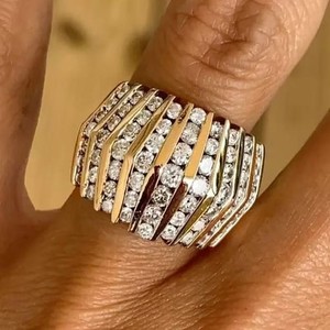 Authentic 2 Colors ins Woman 18k Gold Plated Geometry Sparkling CZ Band Ring