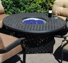 Fire Pit Table Set Elisabeth Propane 5pc Patio Furniture Outdoor Dining Aluminum
