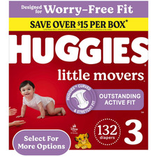Huggies Little Movers Size 3 Baby Diapers 132 Ct Fragrance Free Bulk Box 16-28lb