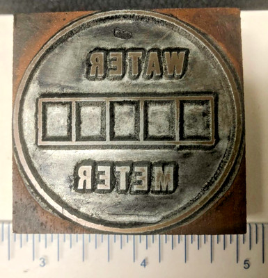 Vintage Letter press printing block Water Meter fill in the blanks