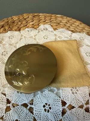 Vintage Elgin American Gold Tone Floral Powder Compact Mirror w/ Pouch USA