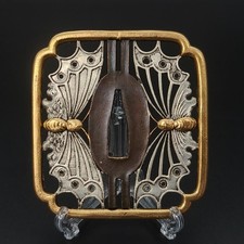 Japanese Tsuba Butterfly Design Copper Gold Silver Plating Nihonto Tosogu