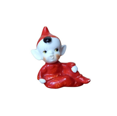 Vintage Keramik Pixie Elfe roter Anzug Figur Japan handbemalt 50er Jahre