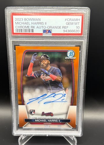 Michael Harris 2023 Bowman RC Auto Orange Refractor /25 PSA10  Atlanta Braves
